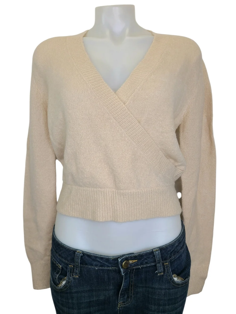 Cotton Candy LA Cream Beige V-Neck Faux Wrap Sweater Small Medium - Picture 2 of 12